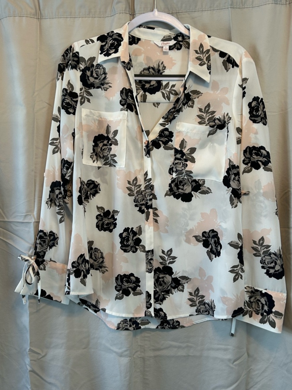 Candie's White Blouse with Black & Blush Floral Print